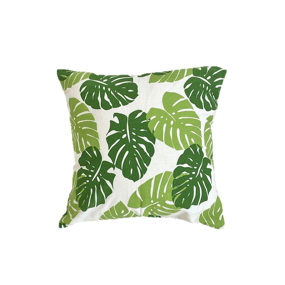 bj5120 fresh green leaf cotton and linen pillowcase for the living room, high-end checkered cushion, office nap pillowcase Item Picture