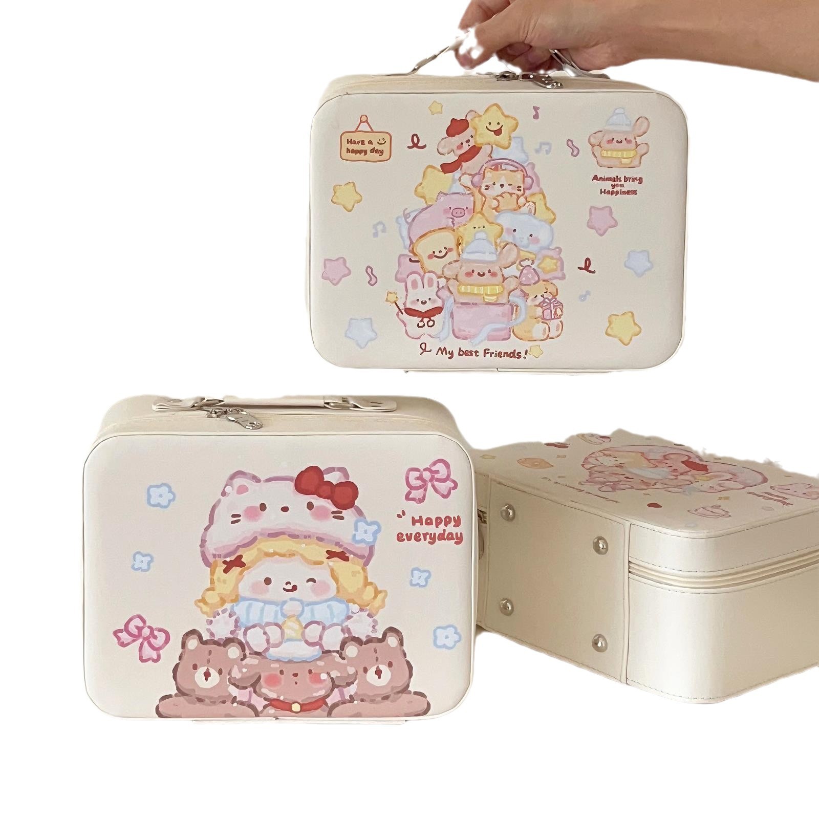 This cartoon makeup box is a portable, three-dimensional, large-capacity device with a mirror. It is a must-have cosmetic storage tool for travel Item Picture