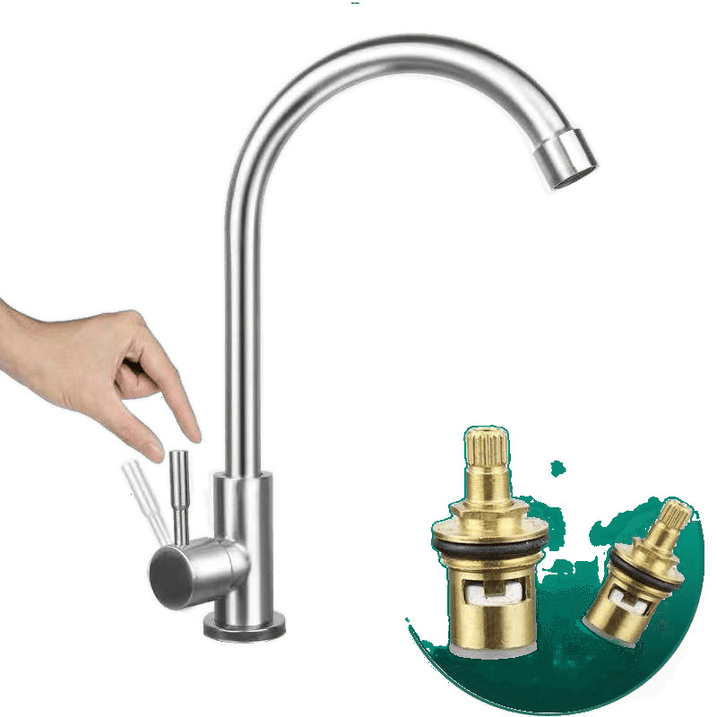 Kitchen faucet 304 stainless steel cold and hot single cold switch water splash-proof sink switch household rotatable factory Item Picture