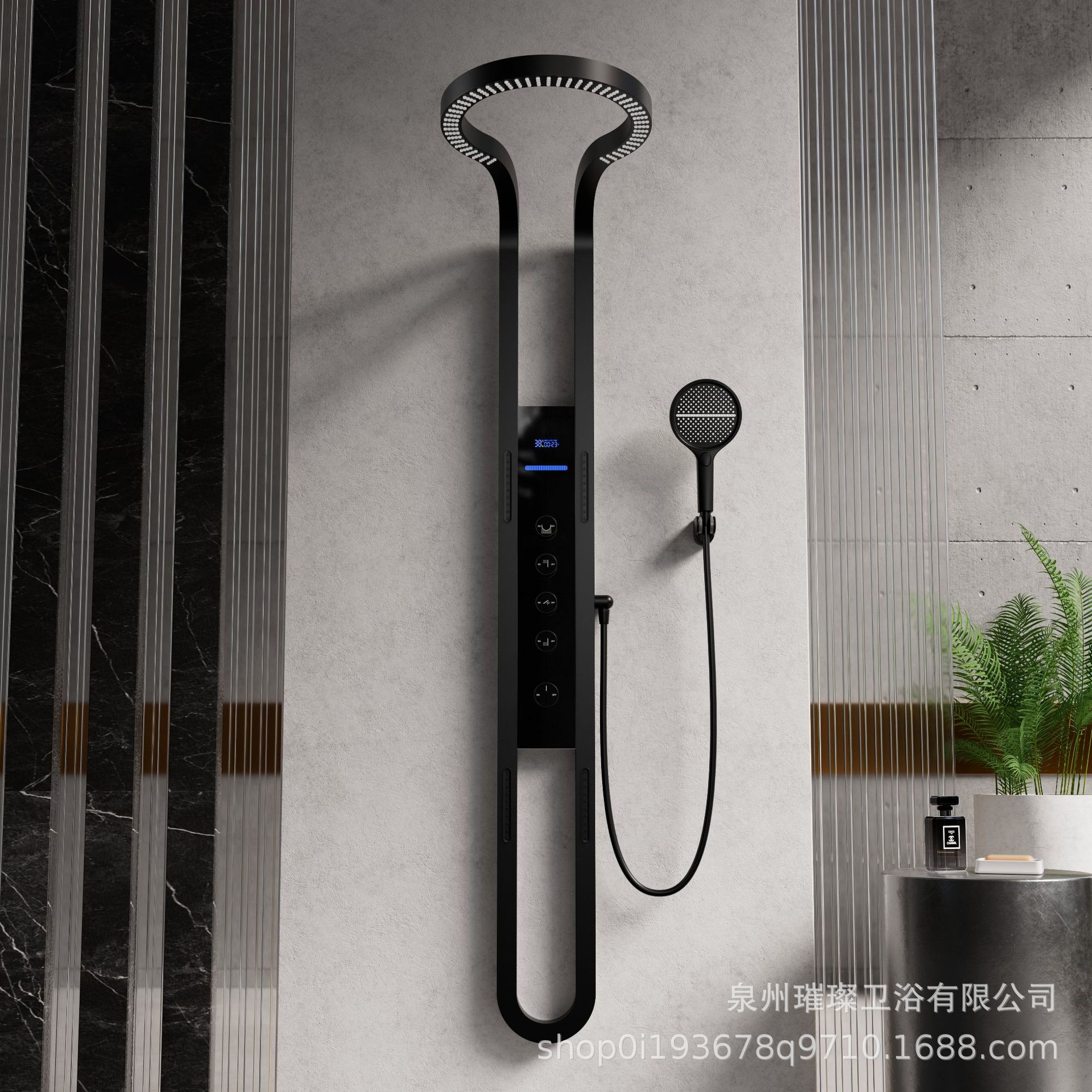 New cross-border foreign trade circular waterfall sky shower head set, all-copper constant temperature pressure-increasing digital display shower screen Application Scenario