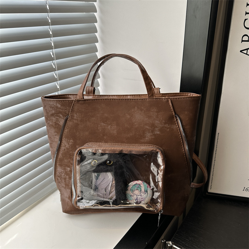 New Spring 2025 simple and fashionable campus large-capacity pain bag with cute design, single-shoulder tote bag for girls full figure