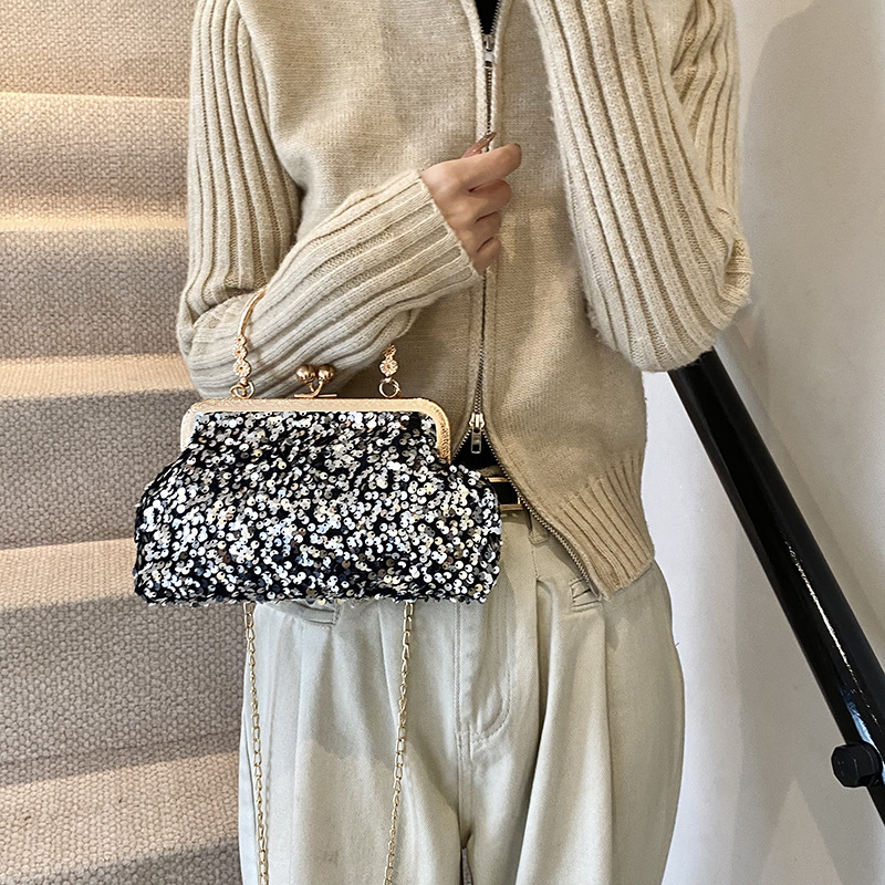Sequined shell bag 2024 new trendy, fashionable and shiny handbag, stylish and versatile chain crossbody bag Specification drawing