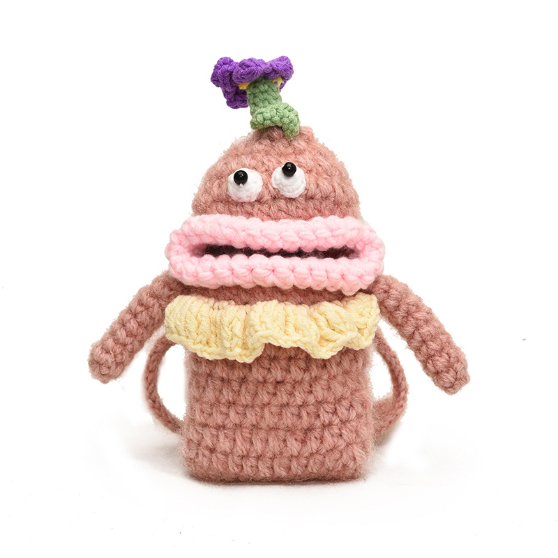 Fashionable large-mouthed cute doll mobile phone bag, girls' bag, cute curly-haired girl single-shoulder crossbody bag Item Picture