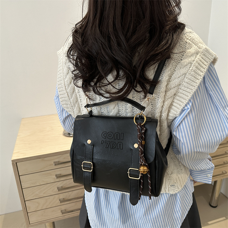 Chao Letter hand-held simple and stylish solid color multi-functional backpack 2025 New large-capacity women's bag, trendy Specification drawing