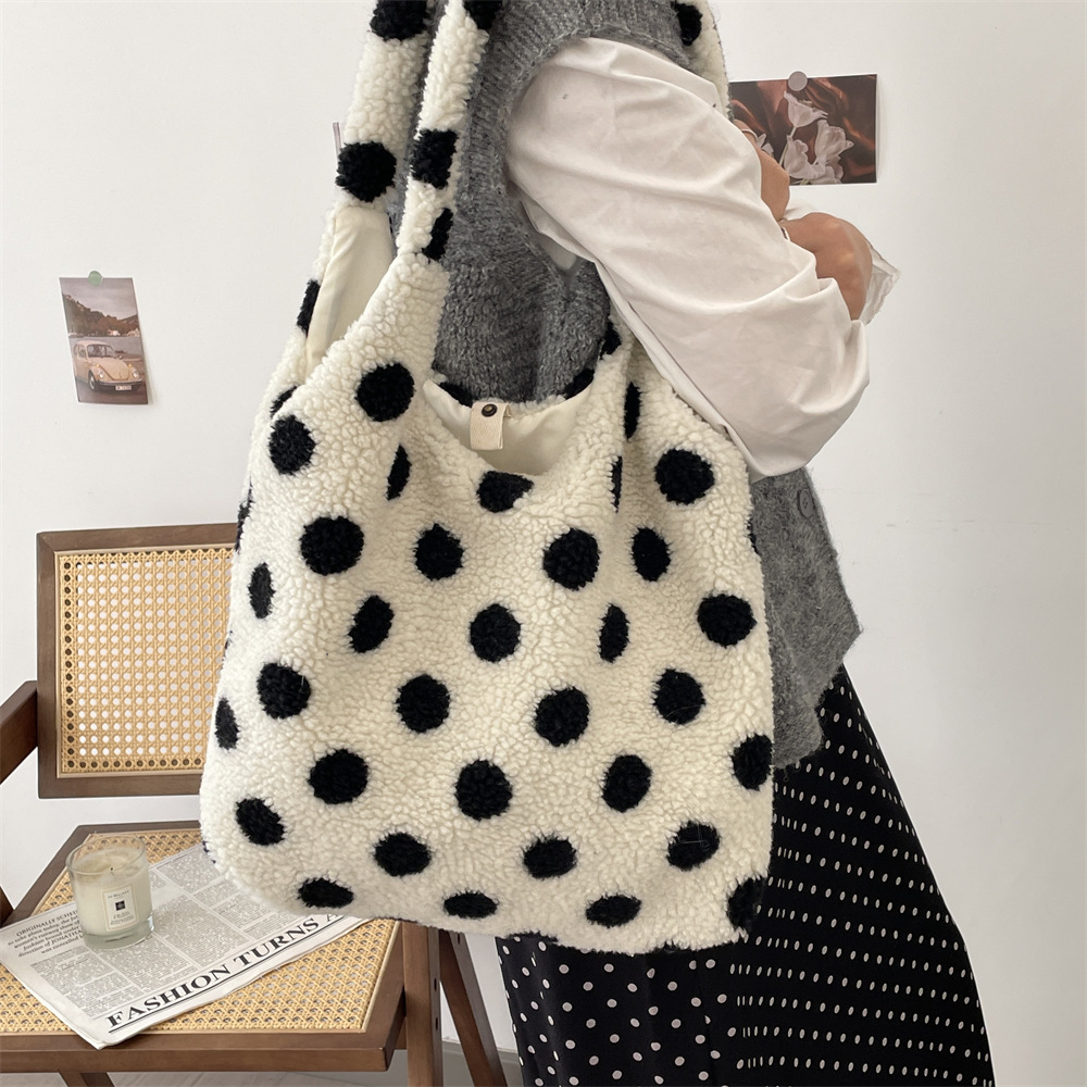 410263 New plush puppy print winter single-shoulder handbag with large capacity for women Specification drawing