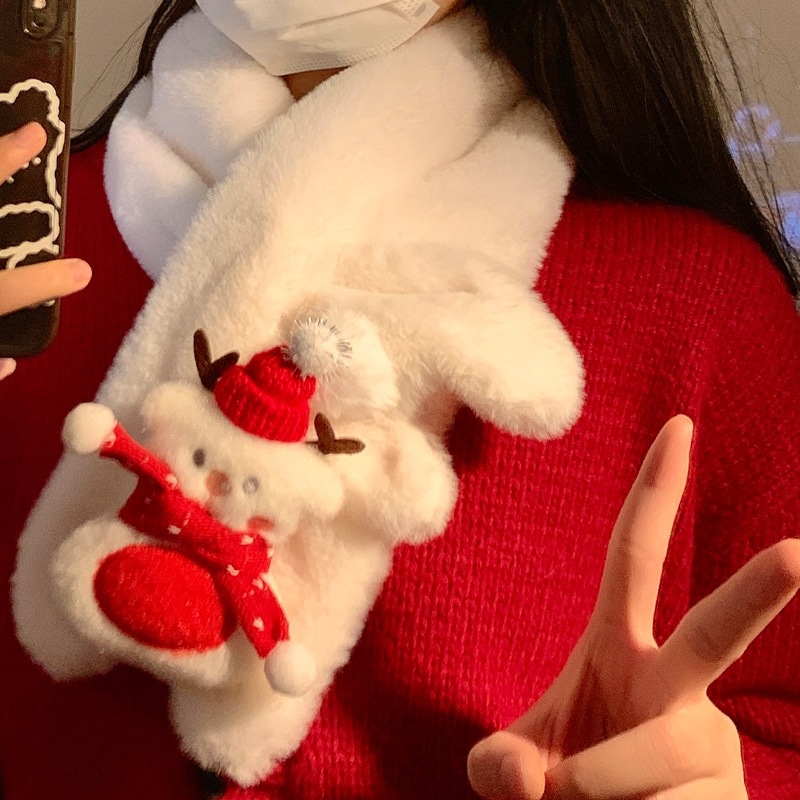 Cute Christmas snowman scarf, winter warm and fluffy scarf, cycling windproof neck warm and cold-proof neck cover full figure