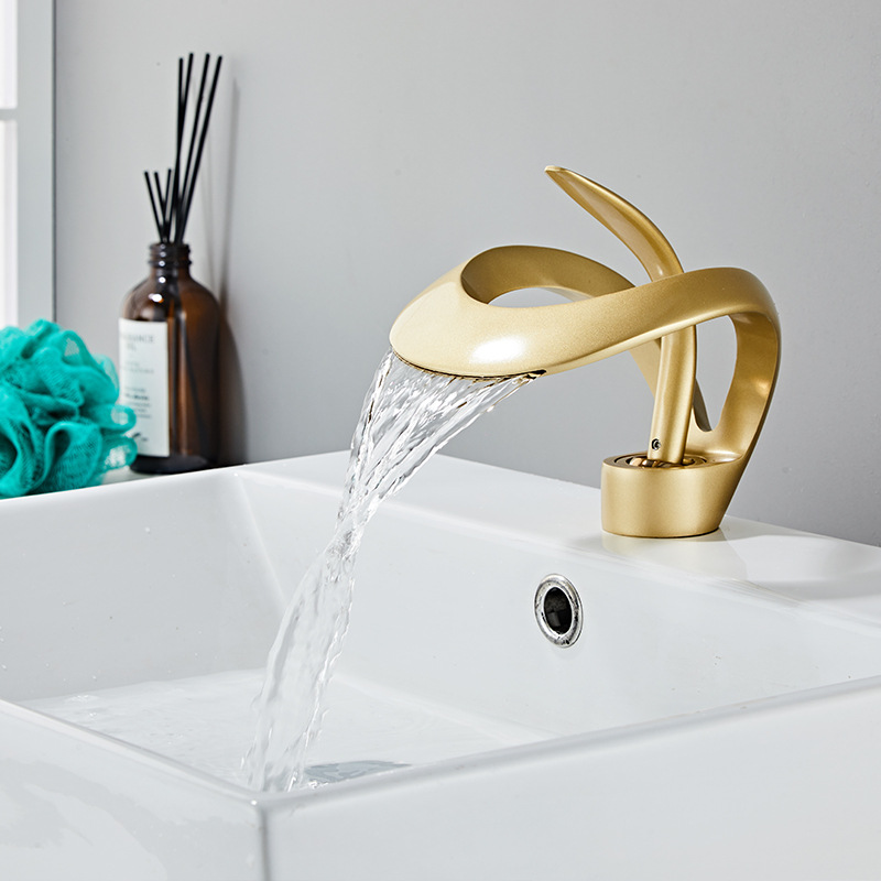 Copper waterfall splash-proof washbasin faucet, cold and hot dual-purpose washbasin faucet, under-counter basin, cold and hot water faucet, washbasin Specification drawing