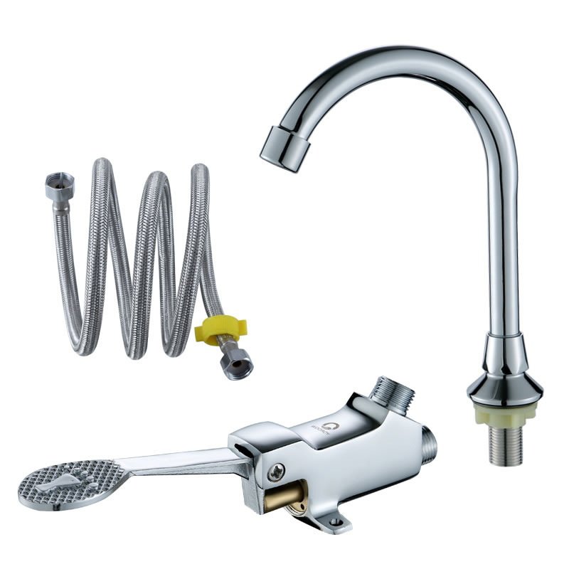 Wholesale copper foot pedal horizontal washbasin faucets from the manufacturer, custom-made foot pedal faucets for public health laboratories Item Picture