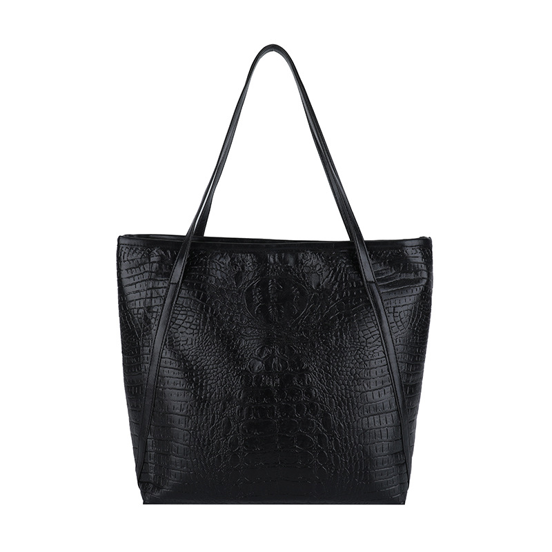 New large-capacity women's bags for autumn and winter, fashionable shiny crocodile pattern retro style tote bag, high-end shoulder bag, cross-border Item Picture