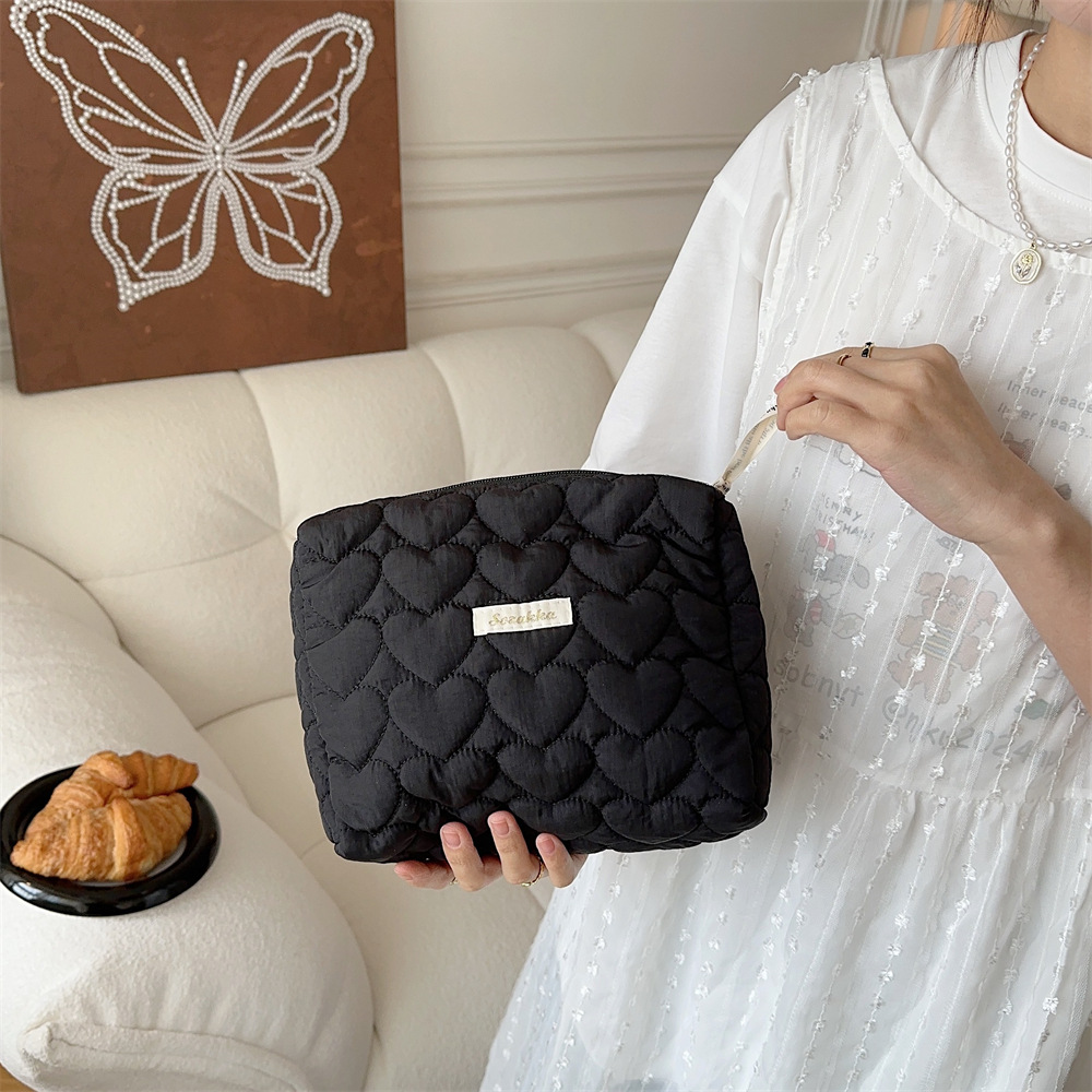 37291 quilted cotton-padded heart clutch, makeup bag, skin care products, loose change bag, inner liner, multi-functional storage bag Specification drawing