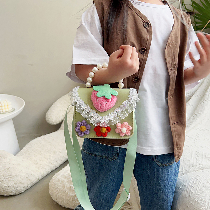 Children's bags, pearl hand-held crossbody bags, girls' lace lace princess bags, little girls' coin purps, accessory small bags Specification drawing