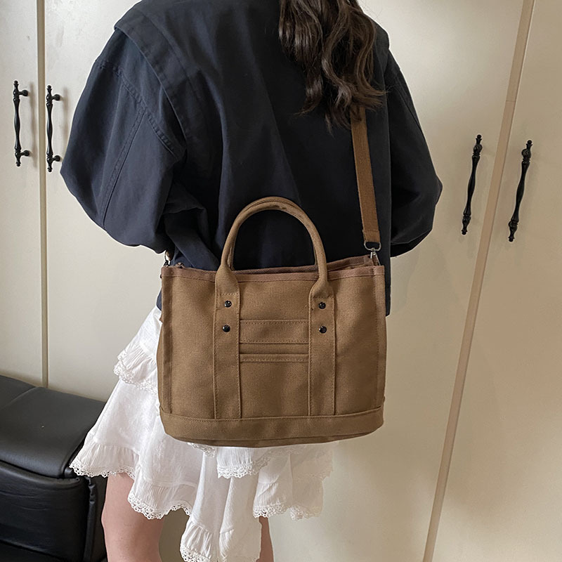 Large-capacity bags, versatile casual canvas single-shoulder bags, handbags, fashionable tote bags for college students, small square bags details Picture