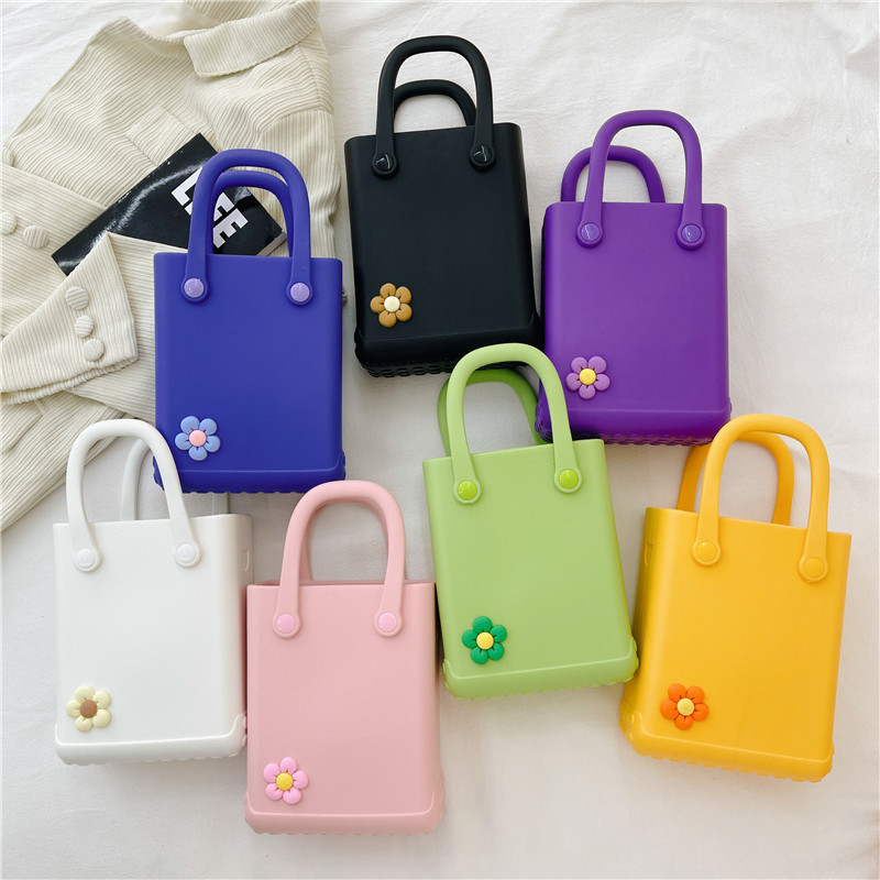 EVA's new jelly bag, DIY hole bag, cute flower accessories, summer beach vacation bag, simple hand-held women's bag full figure