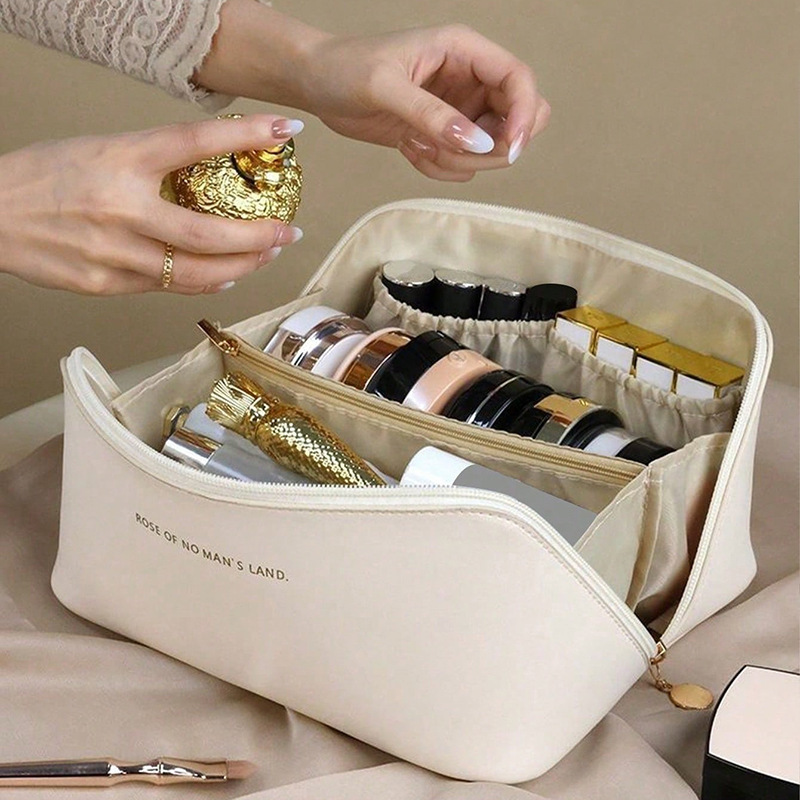 2024 New PU makeup bag, large-capacity portable makeup storage bag, travel toiletries bag, cosmetics storage bag Specification drawing