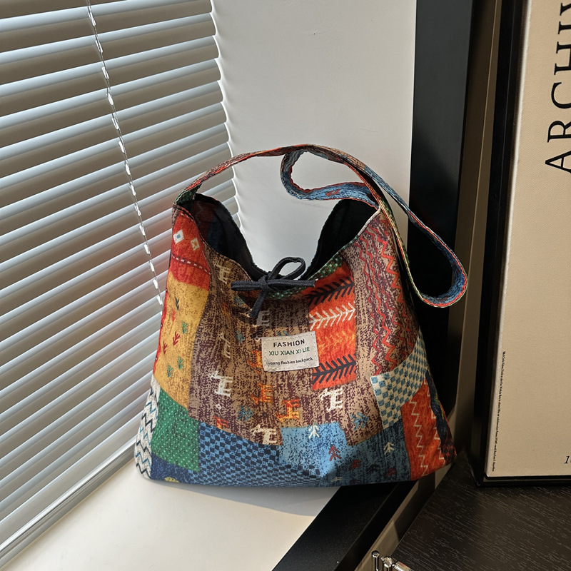 New Spring/Summer 2025 dual-purpose denim bag, ethnic style patchwork bag, Bohemian single-shoulder crossbody bag, double-sided full figure
