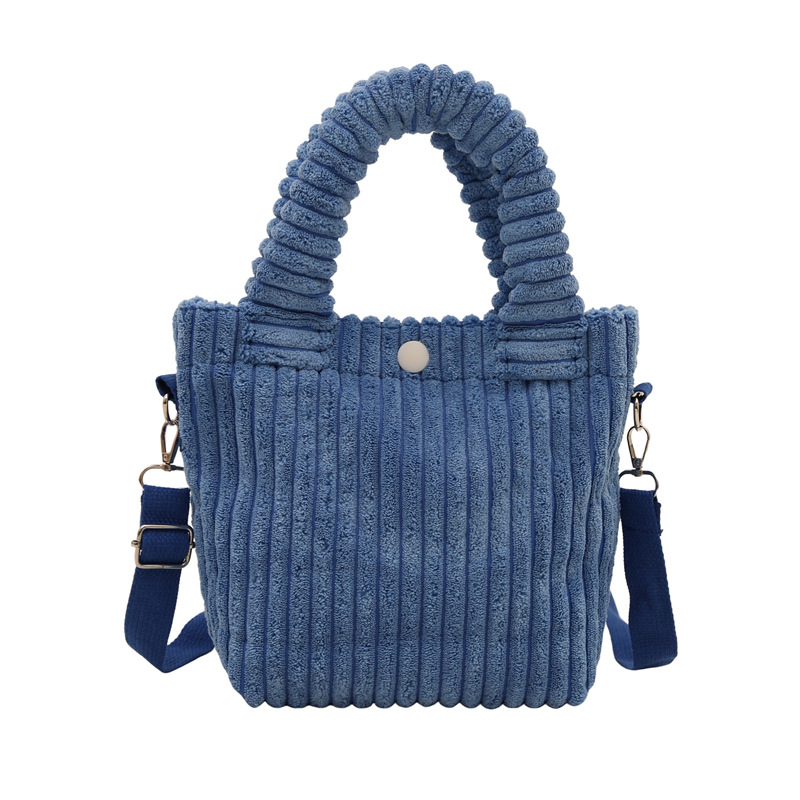 Simple bucket bag 2024 winter new style Korean ins corduroy single-shoulder crossbody bag texture hand-held women's bag Item Picture