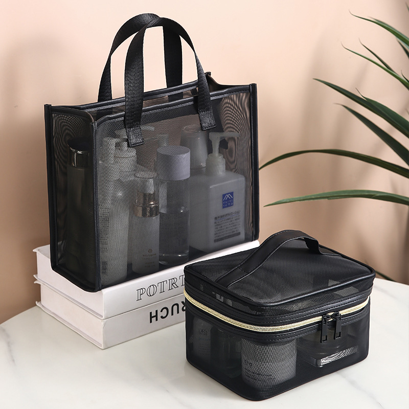 Fashionable hand-held nylon mesh bag, hand-held shopping bag, tote handbag, cosmetic bag, large capacity, high-end feel Specification drawing