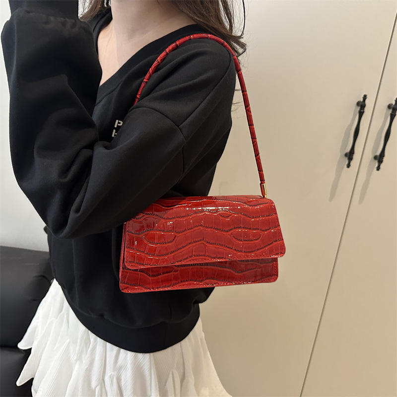 Solid color spring 2025 new style, large capacity, elegant and beautiful ladies' stone pattern casual single-shoulder hand-carried underarm bag Specification drawing