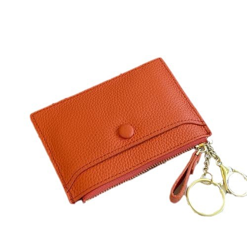 The card case with keychain wallet, ins women's coin case, small card case, two-in-one keychain storage, genuine leather texture Item Picture