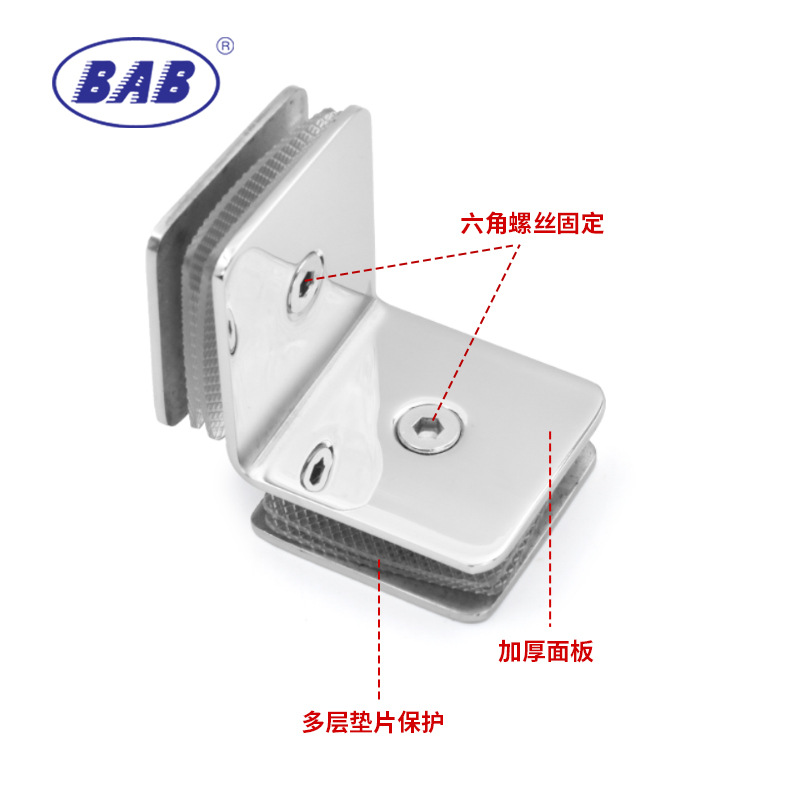 304 stainless steel glass door fixed clamps, hotel shower room glass door clamps, partition connection accessories, display cabinets Specification drawing