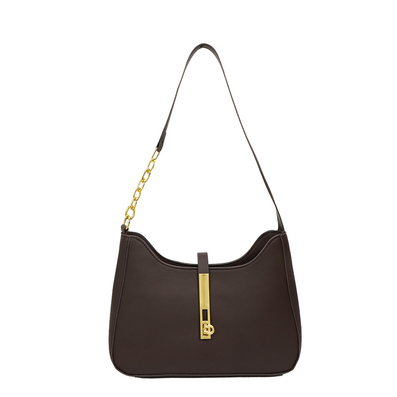 Solid color 2024 new style casual, elegant, simple and retro, winter fashion, lockable single-shoulder underarm bag Item Picture