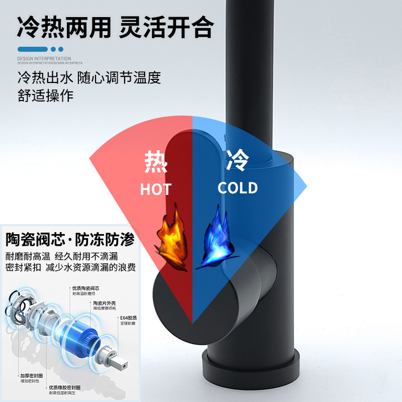 Black 304 stainless steel washbasin, sink, faucet, white bathroom washbasin, under-sink, cold and hot faucet Application Scenario