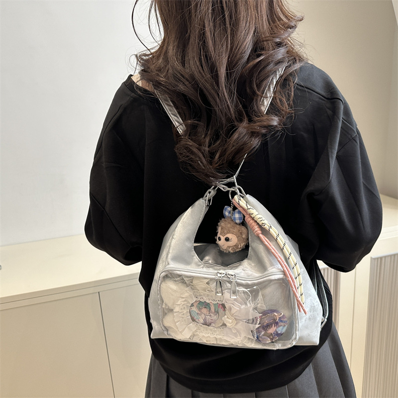 Large-capacity transparent single-shoulder bag, new girl doll bag, casual tote bag, 2D student hand-held crossbody bag Specification drawing