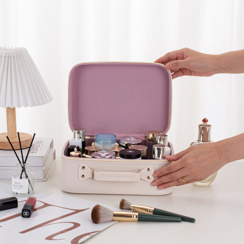 Customized macaron-colored makeup bag, large-capacity cosmetics storage, patterned multi-functional portable makeup box, hand-held Application Scenario