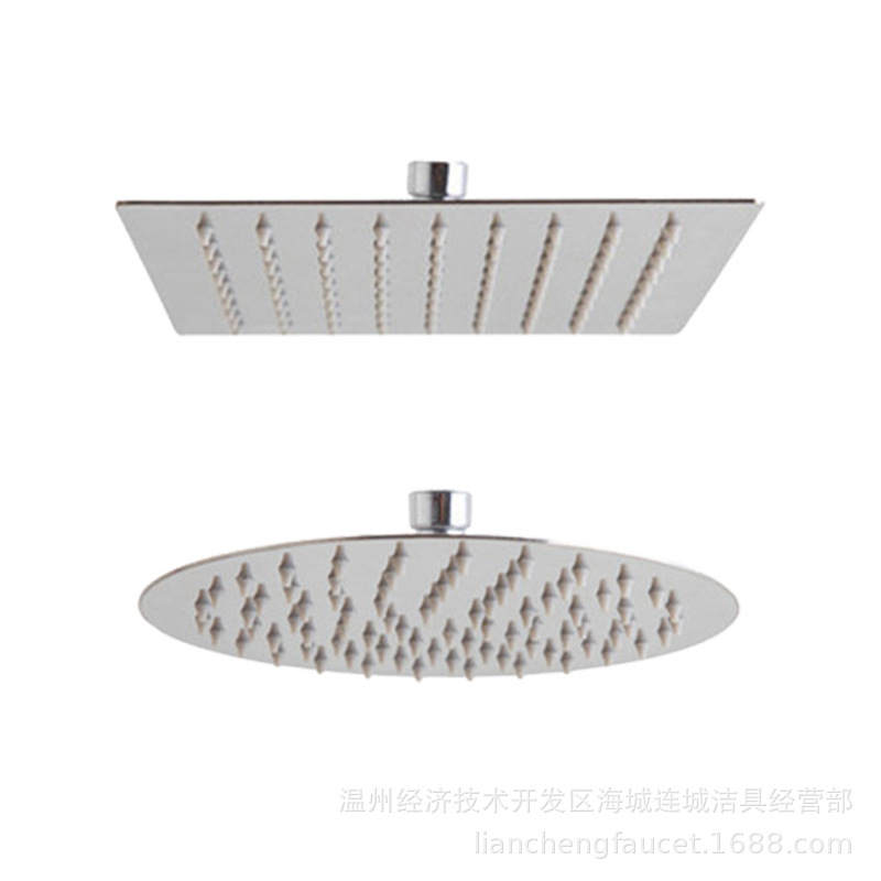 The stainless steel top shower head is black, gold and silver full figure