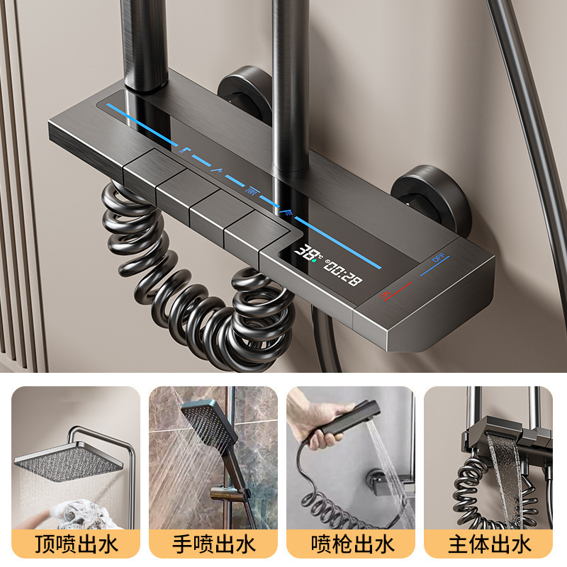 Cross-border pressurized concealed bathroom constant-temperature digital display shower head set, complete bathroom shower head set with top spray details Picture