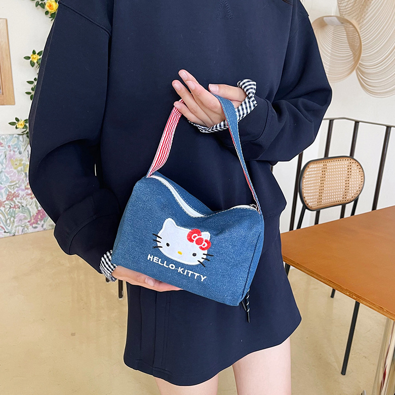 Cute kitty handbag with corduroy, large capacity, girlish little tote, portable for going out, cute cat full figure