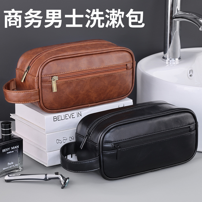 Cross-border travel and business trip supplies, outdoor men's toiletries bag, pu portable hand-held cosmetic bag, large capacity, high-end feel full figure