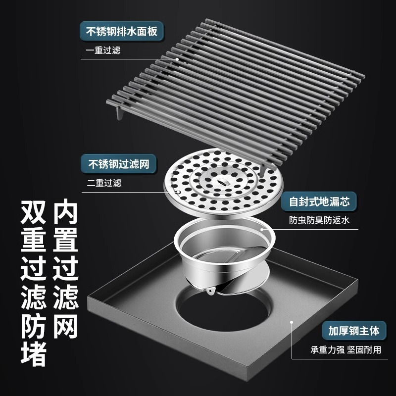 Outdoor large-diameter floor drain made of stainless steel 304, outdoor courtyard sewer 110 pipes and 160 pipes with large flow and anti-odor Specification drawing