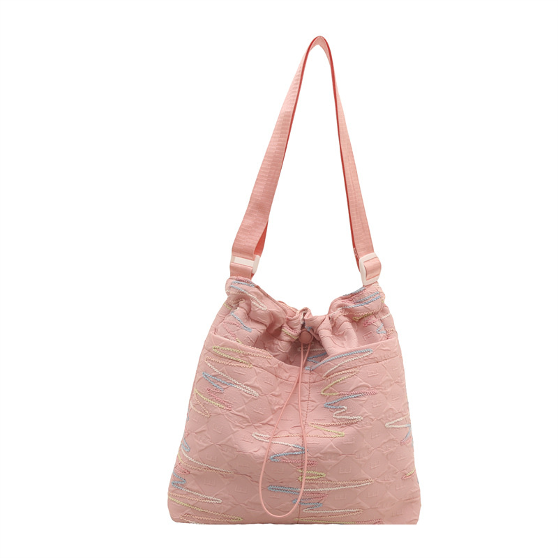 New Chinese-style rainbow striped embroidered bucket bag, 2025 new Summer diamond-shaped chain single-shoulder bag, stylish and trendy crossbody bag Item Picture