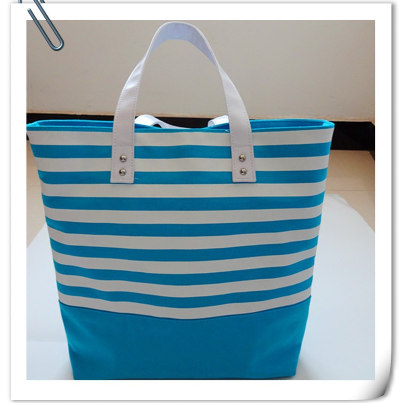 Factory direct supply: Simple and versatile blue line canvas bag, double-layer large-capacity hand-held shoulder bag full figure