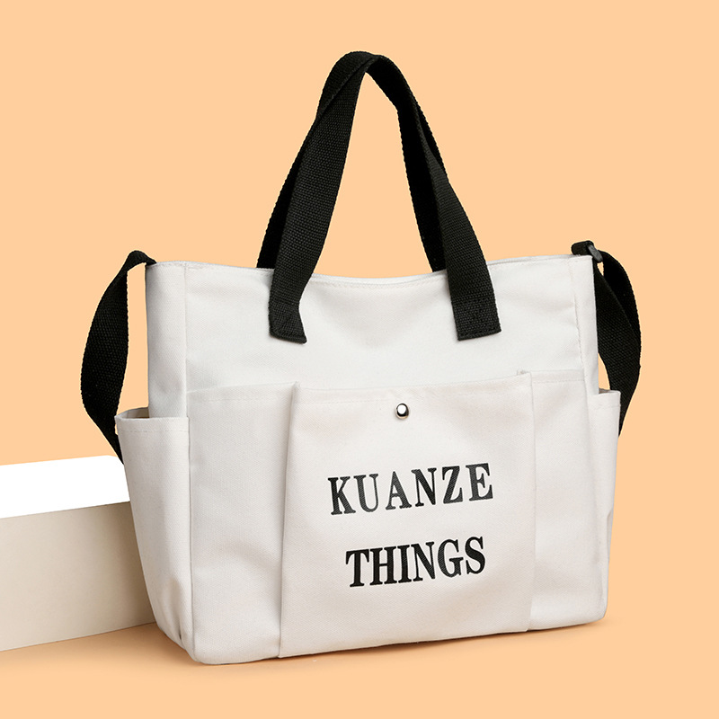 Cross-border letter-printed canvas single-shoulder bag, women's handbag, large-capacity commuter tote bag, student class bag Specification drawing