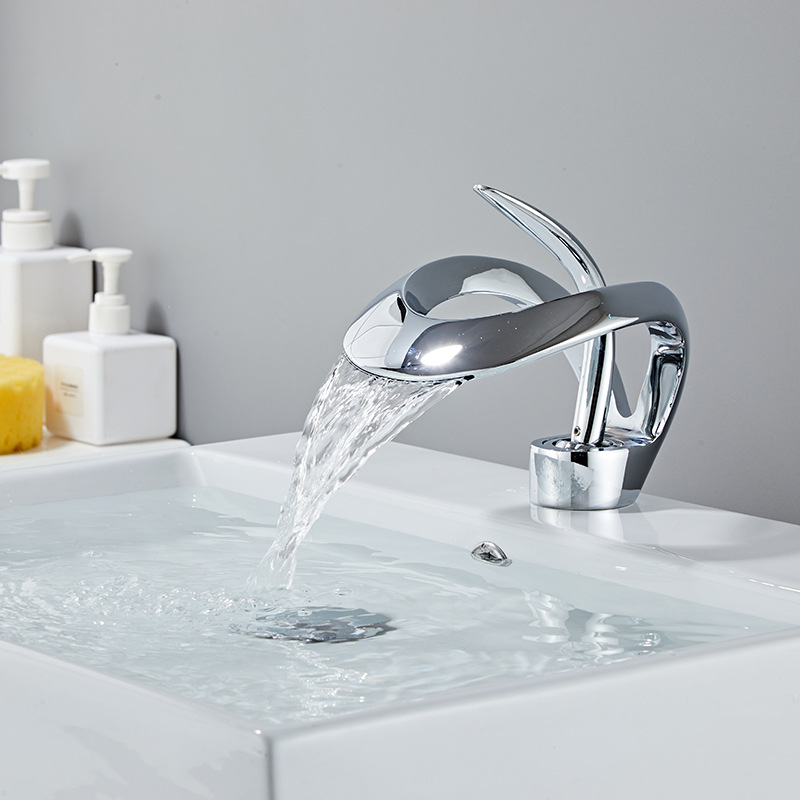 Copper waterfall splash-proof washbasin faucet, cold and hot dual-purpose washbasin faucet, under-counter basin, cold and hot water faucet, washbasin details Picture