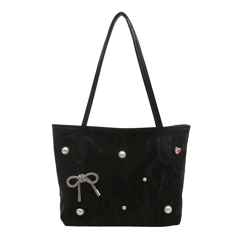 Large-capacity tote bag for women, 2025 new style, high-end and versatile pearl bow hand-held shoulder and underarm bag Item Picture