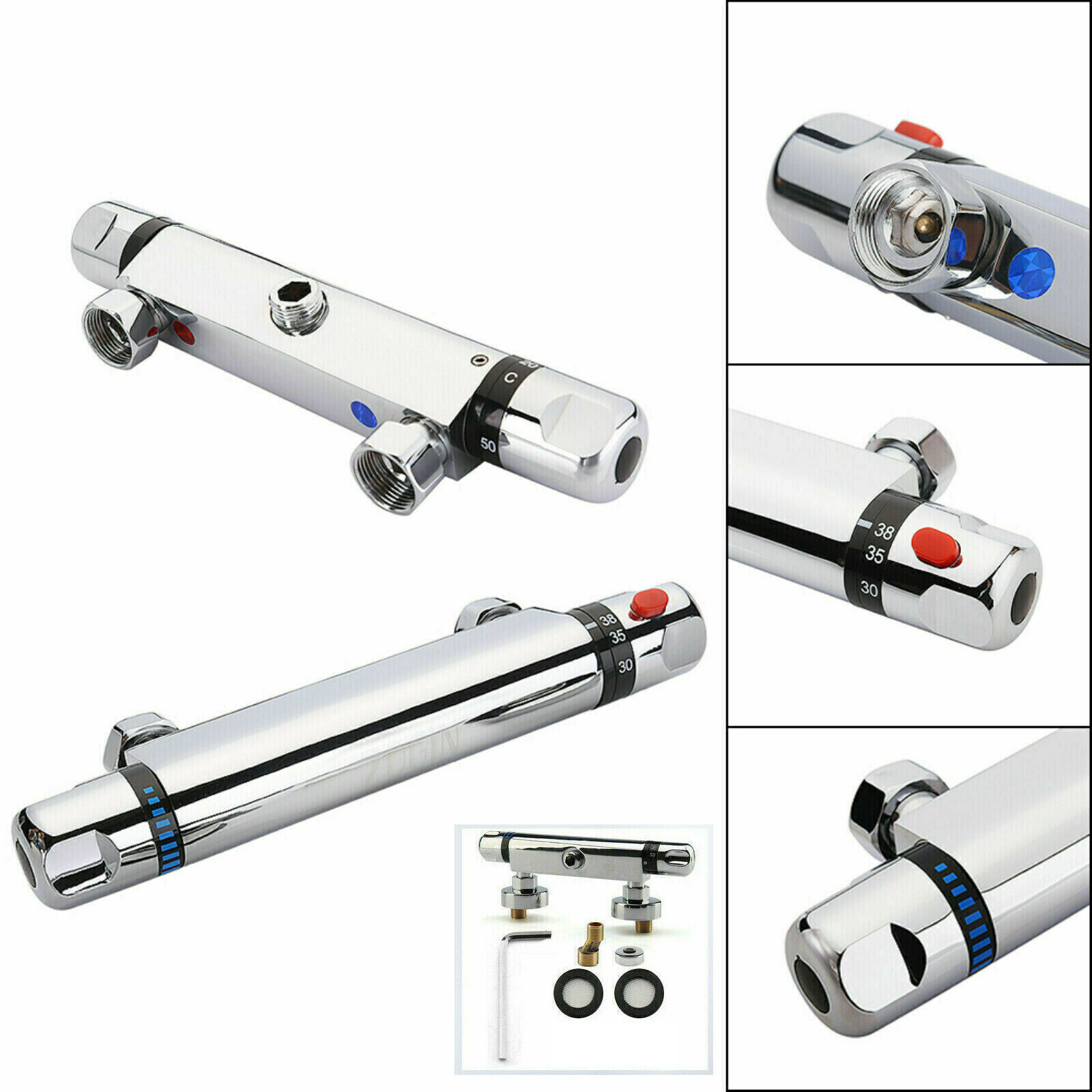 Thermostatic valve, copper thermostatic faucet, solar water heater mixing valve, temperature control valve, bathroom shower set, cold and hot faucet Specification drawing
