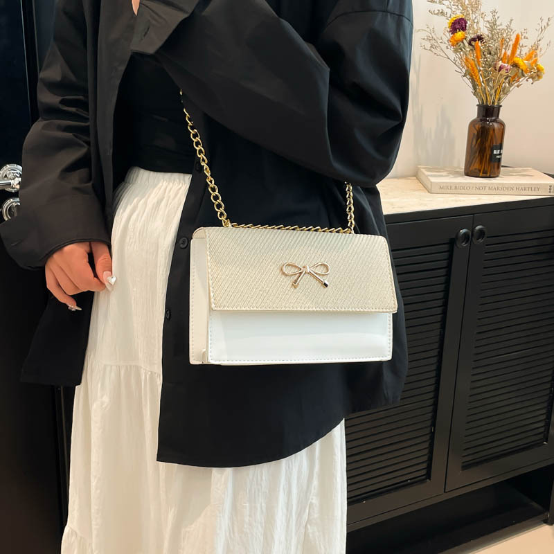 Korean niche high-end chain women's bag 2025 Spring/Summer new style popular bow single-shoulder crossbody bag small square bag details Picture