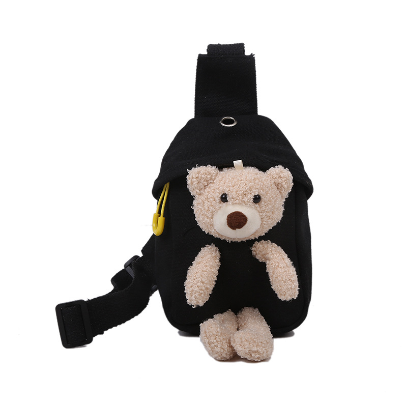 2024 New trendy and cute little bag, bear canvas waist bag, women's trendy single-shoulder cartoon ins crossbody bag Item Picture