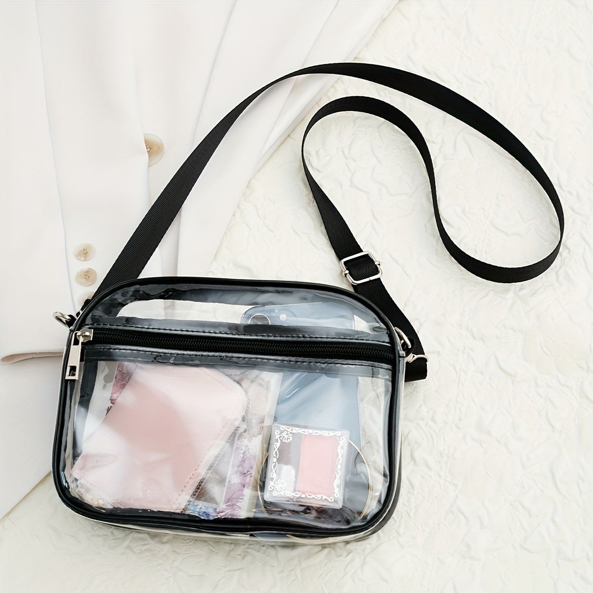 New waterproof cross-border women's crossbody bag with shoulder strap, small square bag, transparent PVC single-shoulder waist bag for storage full figure