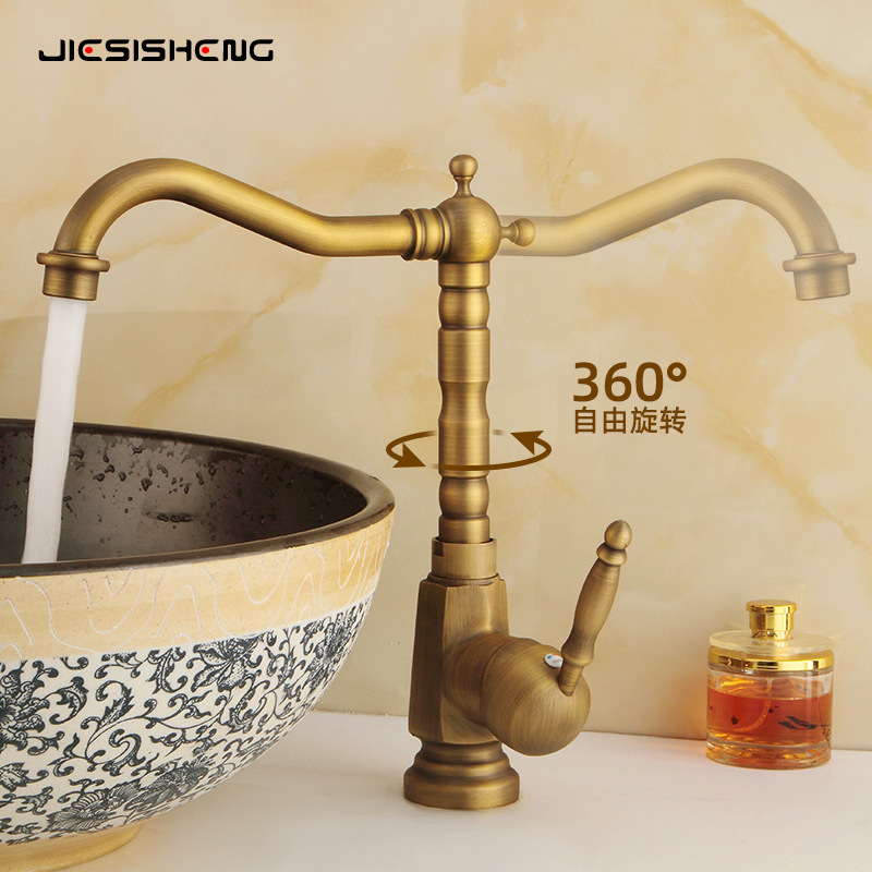 Cross-border antique brass countertop basin faucet, household bathroom washbasin sink, kitchen cold and hot splash-proof faucet Application Scenario