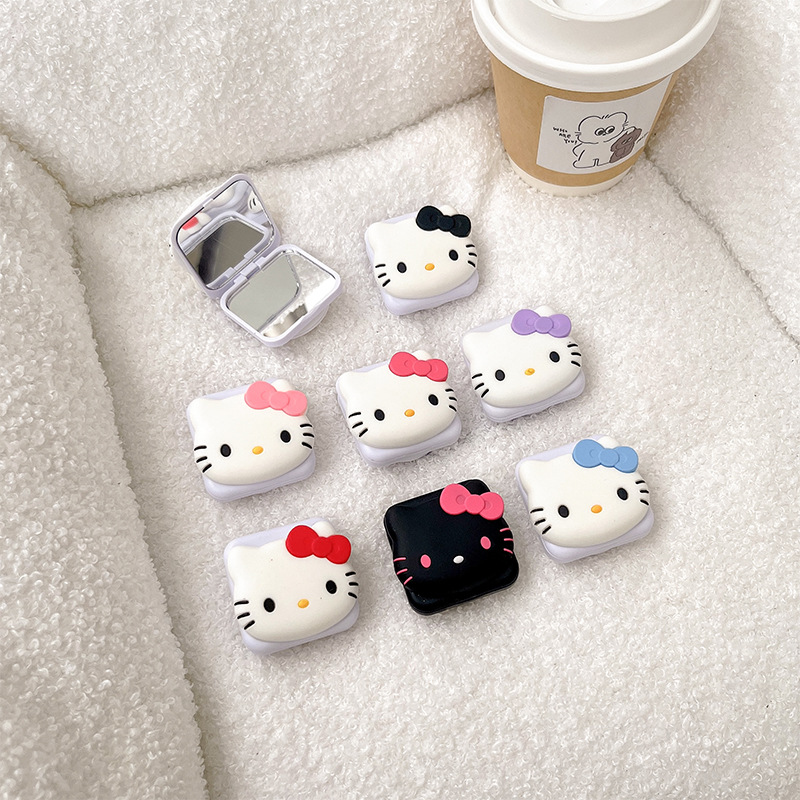 Cartoon cat flip mirror, phone airbag stand, back sticker, retractable TV table stand, portable and easy to carry around details Picture