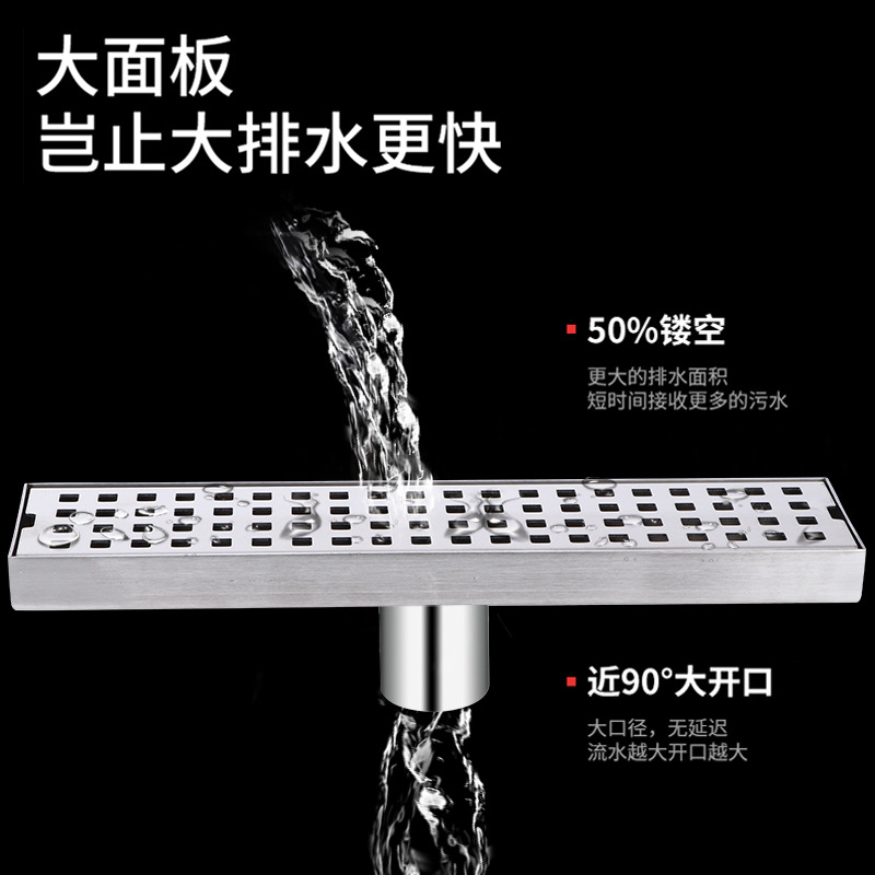 304 stainless steel thickened long floor drain project, large panel extended floor drain, rectangular anti-odor floor drain for shower room Specification drawing