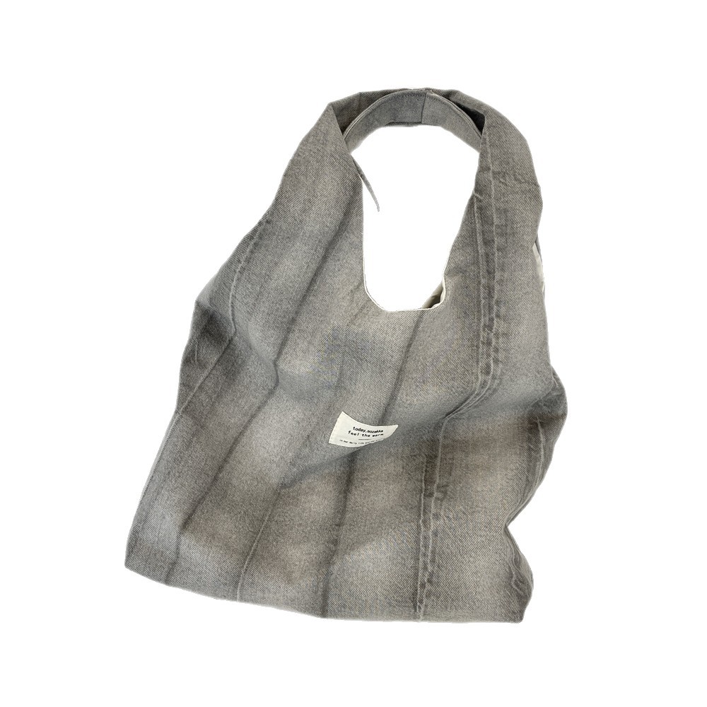 5753 Trendy tie-dyed denim grey single-shoulder backpack, canvas bag, student handbag, large-capacity fabric bag for shopping Item Picture
