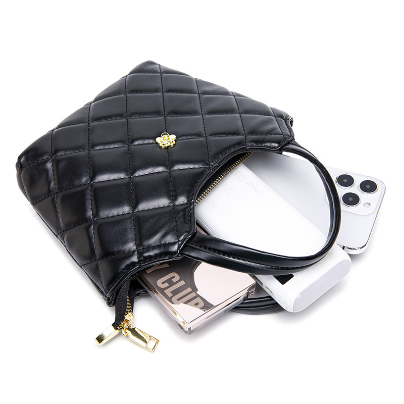 2025 Summer new style basket bag, single-shoulder bag, pu bag, checkered bag, crossbody bag, women's bag, British style Item Picture