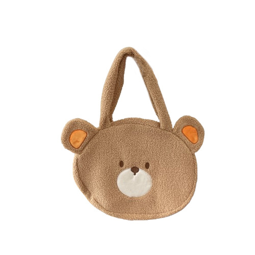 411124 New large-capacity cute bear single-shoulder bag, women's cartoon plush bag, autumn and winter edition hand-held tote bag Item Picture
