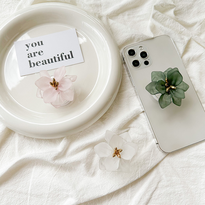 A fresh and clean InS-style flower-shaped phone airbag stand with a back sticker, a stretchable solid color lotus desktop support, portable Specification drawing