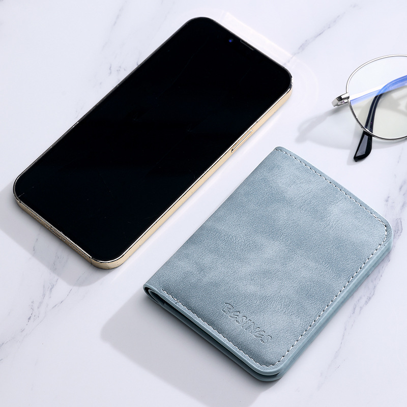 Factory direct sales of short matte textured wallets, large-capacity anti-theft swiping, 20% off wallets, neutral soft leather card cases for export details Picture
